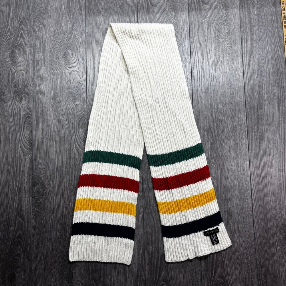 Hudson's Bay Company Multi Stripe Ribbed Knit Wool Blend Scarf Cream White